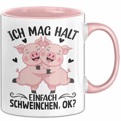 Schweine-Liebhaber Tasse Geschenk Ich Mag Halt Einfach Schweinchen Ok (Rosa)