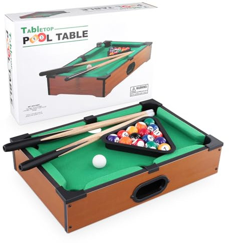 Wooden Mini Billiard Table with 16 Balls, 2 Cues, Triangle Rack - Portable Snooker Table for Family Game Parties