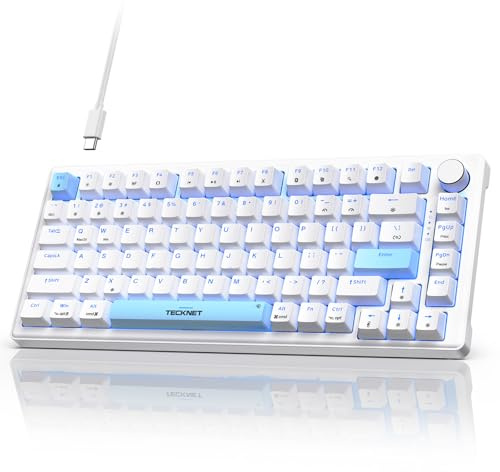 TECKNET Wired Gaming Keyboard, RGB Backlit Keyboards with Gasket Structure, USB C Mechanical Keyboard has 20 Lighting Effects & Multimedia Control Knob, Computer Keyboards for PC Laptop Mac Gamer