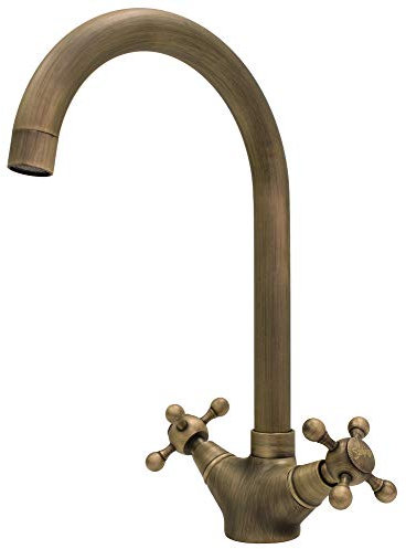 Antique Brass Retro Kitchen Sink Mixer Tap with Cross Head Handles