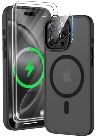 ORETECH Magnetic Case for iPhone 16 Pro Case with 2 HD Screen Protector 1 Camera Protector, Fit for MagSafe, Translucent Matte Back Military Grade Shockproof Phone Case Cover for iPhone 16 Pro -Black