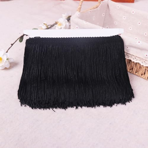 Blausky 5 Yards x 15cm Fransenborte Fransenbordüre Fransenband Dekoband Seide Quaste Tanzfransen Fransen-Borten Bänder zum Nähen DIY Basteln Kleidung Kostüme Vorhänge Dekoration,Schwarz