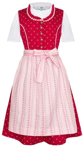 Dirndl da bambina, 3 pezzi, vestito camicetta grembiule per ragazze, Oktoberfest, chiesa, matrimonio, domenica, rosa/rosso con rose