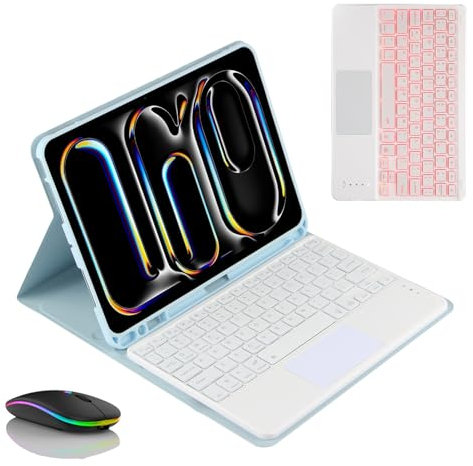 JZCZMCE Funda con Teclado para Samsung Galaxy Tab S6 Lite 10.4 Pulgadas 2022/2020, Contiene Ñ, Teclado Retroiluminación Inalámbrico Desmontable Magnético con Ratón Bluetooth,Azul
