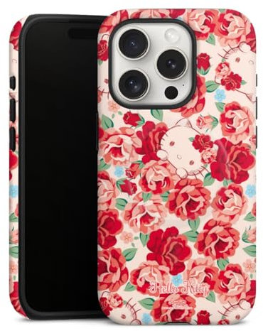 Magnetische Hülle kompatibel mit Apple iPhone 15 Pro Handyhülle für MagSafe Outdoor Case in matt Muster Hello Kitty Pfingstrose