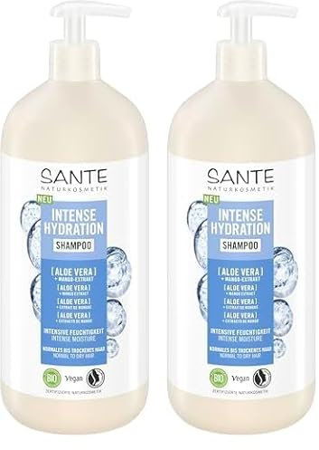 SANTE Naturkosmetik Intense Hydration Shampoo Aloe Vera + Mango-Extrakt, veganes Pflegeshampoo mit Pumpspender, stärkt und hydratisiert trockenes Haar, 950 ml (Packung mit 2)
