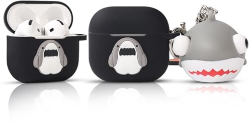 LEWOTE Kompatibel mit Apple Airpods 4 Case schützende lustige Nette 3D Cartoon Cover Abdeckung mit Schlüsselbund Doll (Shark)