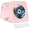 Lettore CD Portatile con Trasmettitore Bluetooth, 4000mAh Ricaricabile Lettore CD Radio Stereo da con Doppio Altoparlante HIFI, Bluetooth CD Player con timer, Riproduzione USB/AUX, Telecomando, Rosa