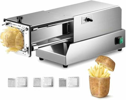 Commercial Vegetable Fruits Chopper - 200 W Stainless Steel Potato Cutter with 8/10/12 Mm Blades - Potato Cubes Cutting Machine (A)