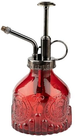 HSTWODE 1 Stück Glas-Pflanzen-Sprühflasche, Fortschrittlich Blumen Zerstäuber Drucksprüher, Glas-Cameo-Sprühsprinkler, Spritzer Gießkanne für Gartenpflanzen Indoor Haus Balkon Kleiner (Rot)