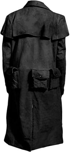 MERCH ATTIRE Mens A7 Brown Leather Trench Coat - NCR Ranger Fallout New Vegas Coat - Cowboy Suede Leather Duster Coat Men