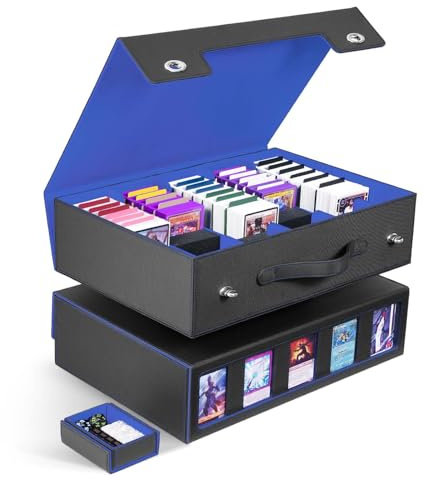 ZLCA MTG - Caja de almacenamiento de 5 filas con asa, caja de mazo MTG con capacidad para más de 3900 tarjetas coleccionables con asa portátil, bandeja de dados extraíble, estuche para tarjetas