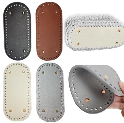 4 Stück Taschenboden zum Häkeln, Taschenboden PU Leder Stricken, Kunstleder Boden Tasche Häkeln Mit Löchern, 22x10cm für Strickbeutel, Geldbörse, Handtasche, DIY Korbflechten Häkelzubehör