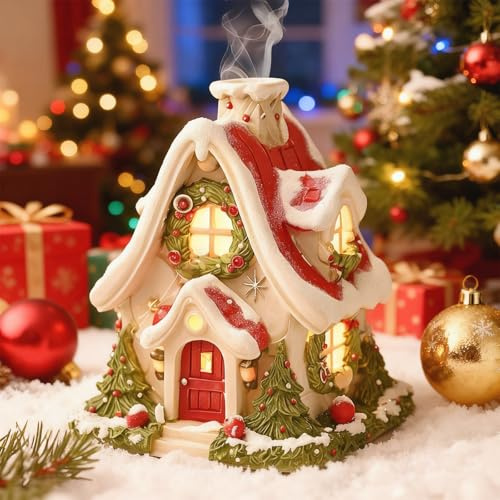 Weihnachtshäuser, Räucherhäuschen, Weihnachtsdekoration, Weihnachtsdorfhäuser mit warmem Licht, Tischdekoration, Harz Mikrolandschaft