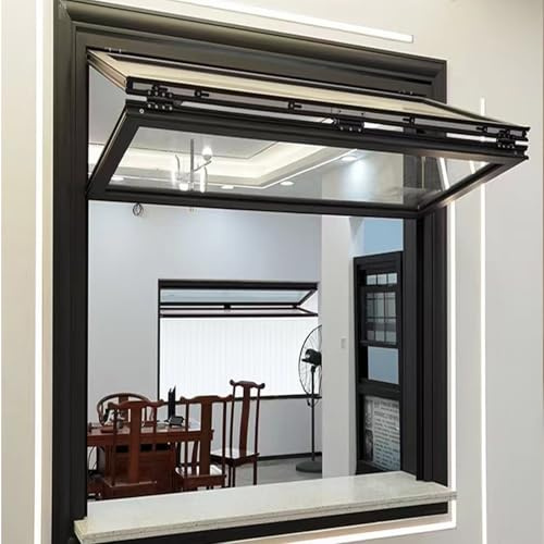 Fenêtres à Guillotine Double en Aluminium avec Verre trempé, fenêtres métalliques pour concessions, fenêtres de Service à enroulement, fenêtres coulissantes Pliables(Black-H*W,24x25in/61x64cm)