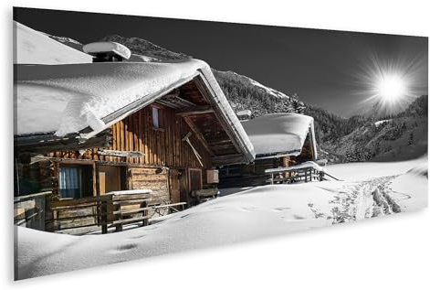 islandburner Leinwandbild Winter Ski Chalet Hütte Schnee Berg Landschaft Tirol Österreich - Leinwand 120x40cm - Panorama
