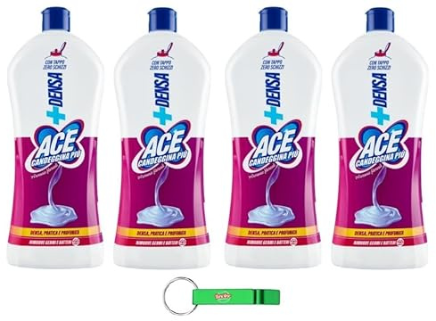 4x ACE Bleichmittel Candeggina Più +DENSA Armonie Floreali - Waschmittel Bleiche für Oberflächen und Wäsche 1Lt + Beni Culinari Kostenloser Schlüsselanhänger