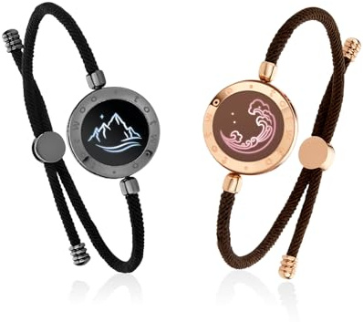 TOTWOO Long Distance Touch Bracelets with Vibration Function | Smart Jewellery His and Hers Couples Matching Bracelets Couple Pair One-to-One via Bluetooth Sun & Moon + Mountain & Sea