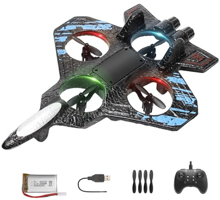 Flugzeug, ferngesteuert, 2,4 GHz, Jagdflugzeug, mit LED, Quadrocopter, Gravitationsempfindlichkeit, Flugzeug, Spielzeug für Kinder, Anfänger & Erwachsene, Weihnachten, Party, Geschenke (blau x 1 Akku)