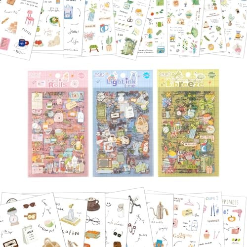 Omnikryp 18 Blätter Scrapbook Stickers, über 500 Wasserdichte Sticker Fotoalbum, Exquisit Journaling Zubehör Sticker, Permanenter Klebstoff, für Fotoalben, Tagebücher, Bücher, Koffer, Computer