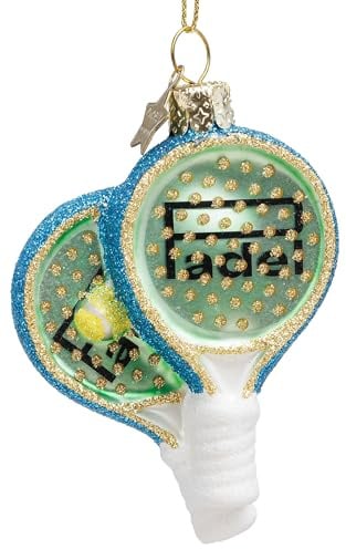 SIKORA Padel Schläger besondere Weihnachtskugel Glas Christbaumschmuck Deko Figur Weihanchten Anhänger Ornament - Trend Line - BS047
