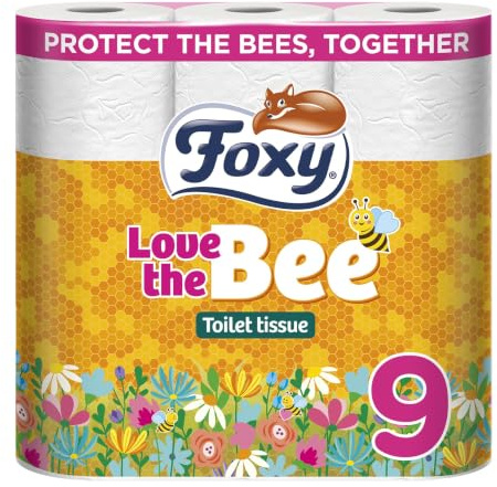 Foxy Love The Bee Toilet Paper (Pack of 9) – Ultra Soft Toilet Rolls with Floral Embossing & Delicate Honey Scent – Supports Pollinator Protection – Clinically Tested & FSC® Certified