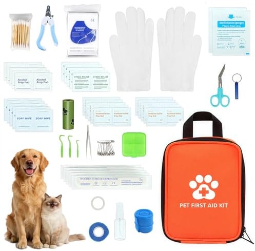 Esoes Erste-Hilfe-Set für Hund und Katze [128 Teile] Erste Hilfe Set für Kleintiere Notfallset für Hunde & Katzen Ideal für Haustiere, für Zuhause beim Wandern oder Unterwegs