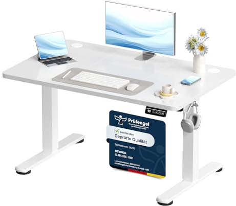 Devoko Elektrisch Höhenverstellbarer Schreibtisch 110 x 60cm,Weiß | Schreibtisch Höhenverstellbar Tisch, Steh-Sitz Bürotisch, Computertisch mit Memory-Funktion, Stehpult, Standing Desk