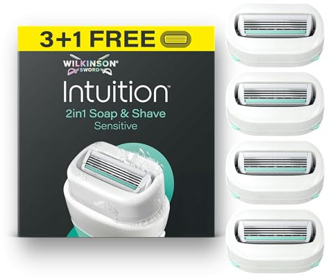 Wilkinson Sword Intuition 2in1 Soap & Shave Sensitive Skin Damenrasierer, 3 Ersatzklingen plus 1 Gratis für Damenrasierer
