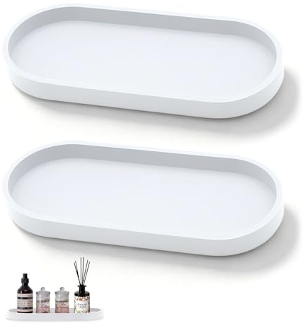 SZMK 2 Piezas Bandeja Decorativa Baño 25 x 11 x 2 CM,Bandejas Perfumes Silicona,Bandejas Porta Velas Ovalada,Bandeja de Decoración Salon,Bathroom Tray para Postres, Cosméticos, Joyas, Llaves