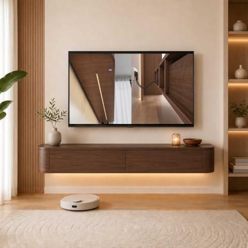 Porta TV Sospeso, Lowboard TV, Mobile TV A Parete, Console Multimediale | Noce, 120/160/180/200/240/300cm, Retro Aperto, Foro Cavi Alto, Angoli Tondi, Cassetti, Casa, Ufficio(120cm/47.2IN)