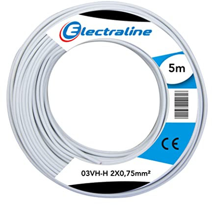Electraline 10670 Piattina Divisibile 03VH-H, Sezione 2x0.75 mm, 5 mt, Bianco