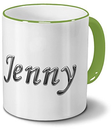 Tasse mit Namen Jenny - Motiv Chrom-Schriftzug - Namenstasse, Kaffeebecher, Mug, Becher, Kaffeetasse - Farbe Grün