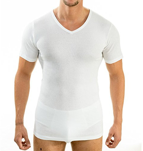 HERMKO 16488 Herren Kurzarm Business Unterhemd mit V-Ausschnitt aus Baumwolle/Modal, Größe:D 12 = EU 6XL, Farbe:weiß