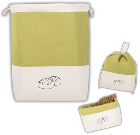 slowroom Brotbeutel zur Brotaufbewahrung und Frischhalten 3 in 1 - Brotkorb Stoff - Brottasche aus Baumwolle - Brotkasten 32 x 35 cm, Olive