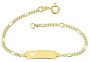 JC Schmuck 585 Gold Baby ID-Armband Kinder Goldarmband 14 cm mit Herz I Figaro Armband mit Gravur I Gold Namensarmband I Babyarmband mit Namen I Kinderschmuck made in Germany I 5.53052H