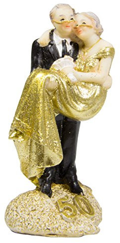 Figura de pareja de novios para boda, 50 años, color dorado