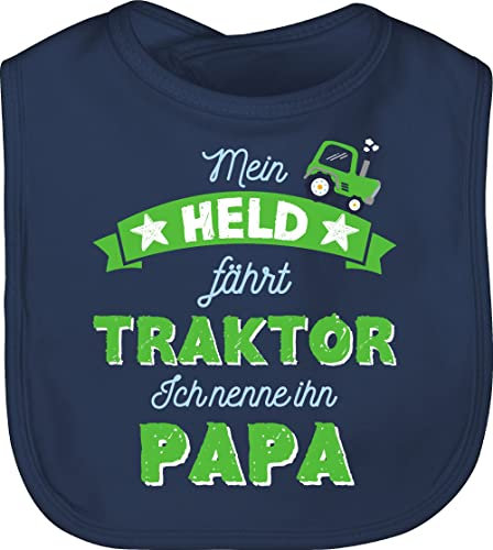 Baby Lätzchen - Mein Held fährt Traktor Papa - Unisize - Navy Blau - vatertag trecker schlabberlatz dad bester latz vatertagsgeschenk faehrt sabberlatz papas kinderlatz vater babylatz daddy