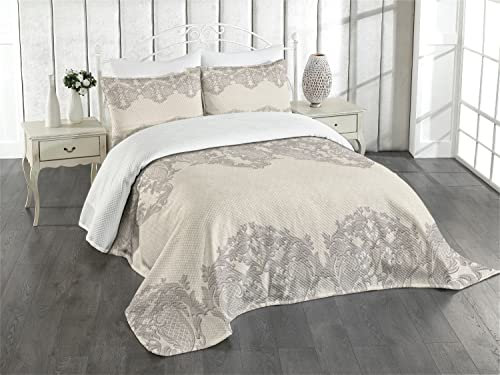 ABAKUHAUS Abstrakt Tagesdecke Set, Retro empfindliche Spitze wie, Set mit Kissenbezügen Waschbar, für Doppelbetten 264 x 220 cm, Taupe