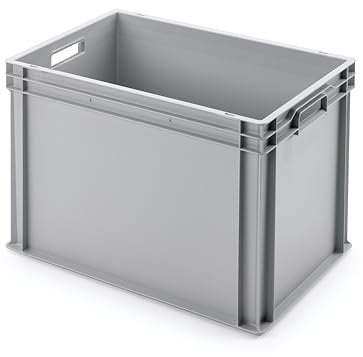 1a-TopStore Euro-Stapelbox EB-642, 600x400x420 mm (LxBxH), verstärkter Rippenboden, grau ähnl. RAL7001, aus Polypropylen, lebensmittelecht, 2 Handgriffe, ca. 84 Liter Vol.