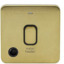 Schneider Electric GGBL2014WHBSB Lisse Screwless Deco, Single Water Heater Switch with Neon Indicator and Flex Outlet, Double Pole, Satin Brass with Black Insert, 20 AX