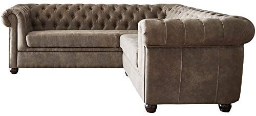 DELIFE Eckcouch Chesterfield 209 cm Taupe Abgesteppt