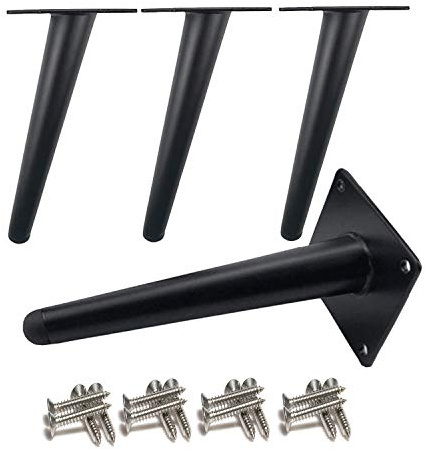 Drenky 4 patas de mesa inclinadas, patas de armario de metal, patas cónicas para muebles, acero inoxidable, lacado en negro, 15 cm de altura, no deslizantes, repuesto silencioso para sofás, mesas y