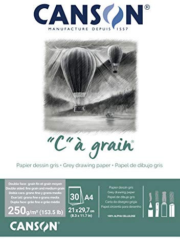 CANSON C à grain Block, DIN A4, 30 Blatt, 250 g/m², Grau-meliert, leicht gekörnt