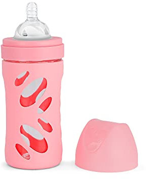 Twistshake Anti-Kolik-Glas-Babyflasche – 260 ml | Silikon-Brustwarze mit mittlerem Durchfluss | BPA-freie Babymilchflasche | Geeignet für Babys ab 2 Monaten | Rosa
