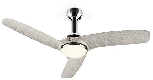 KLARSTEIN Silent Service - ventilateur de plafond, 2 en 1: ventilateur et lampe, trois pales, puissance 25 W, diamètre 128 cm, débit d'air 11594 m³/h max., moteur CC - gris