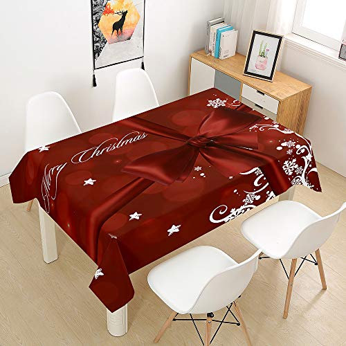 Ouduo Rote Weihnachten Tischdecke Wasserdicht Fleckschutz Ölfest Polyester Rechteckig, Pflegeleicht Abwaschbar Outdoor Garten Deko Mehrzweck Farbe & Größe Wählbar (3D rote Schleife,140x220cm)