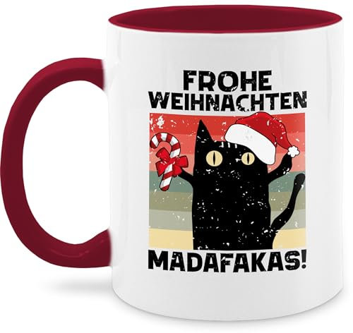 Tasse Tassen 325ml - Weihnachtstasse - Frohe Weihnachten Madafakas Vintage - schwarz - 325 ml - Bordeauxrot - weihnachtstassen christmas teetasse weihnachtsbecher weihnachtsmotiv mug wichteltassen