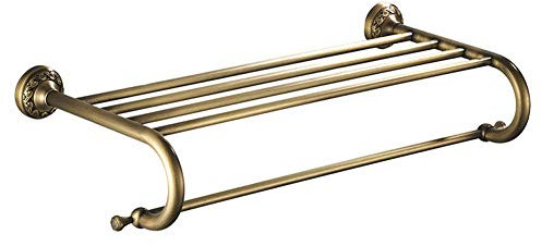 HHKQ Antik Bad Handtuchablage aus Messing, 60cm Retro Kupfer Badetuchstange Doppel Handtuchhalter Wandmotage Küchen Badezimmer Aufbewahrungsregal