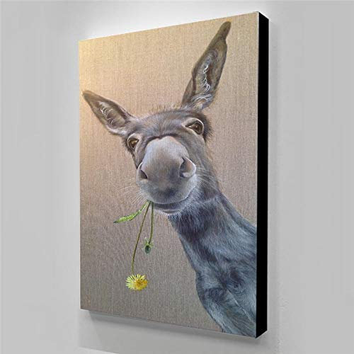 HD Netter Druck Gemälde Wandkunst Leinwand Lustige Esel Tier Cartoon Modulare Bild Poster Für Wohnzimmer Wohnkultur 50x70cm (20x28in) Mit Rahmen